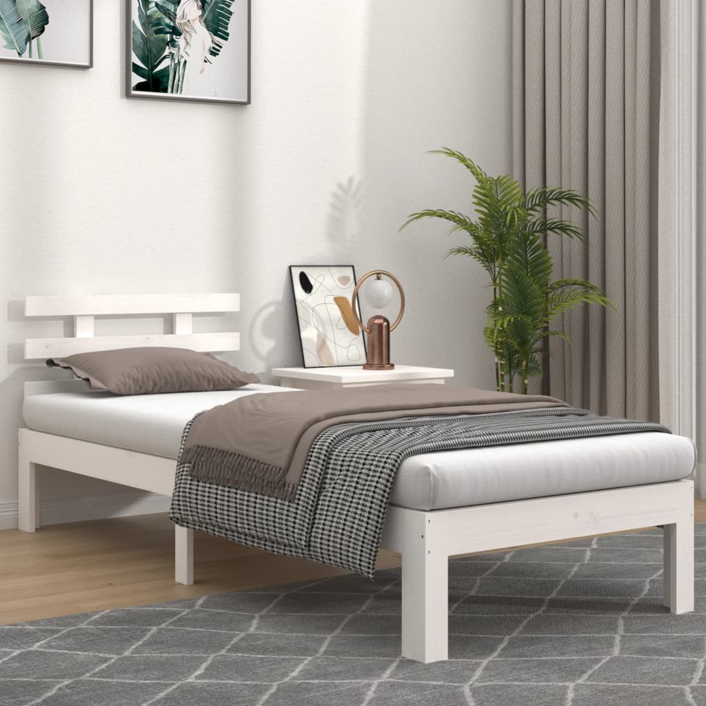 vidaXL Rama ��ka, bia�a, lite drewno, 75x190 cm, pojedyncza