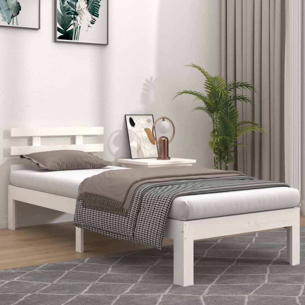 vidaXL Rama ��ka, bia�a, lite drewno, 90x190 cm, pojedyncza