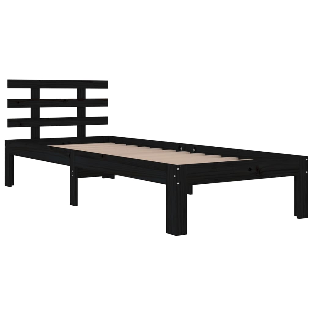 vidaXL Estructura de cama individual madera maciza negra 90x190 cm