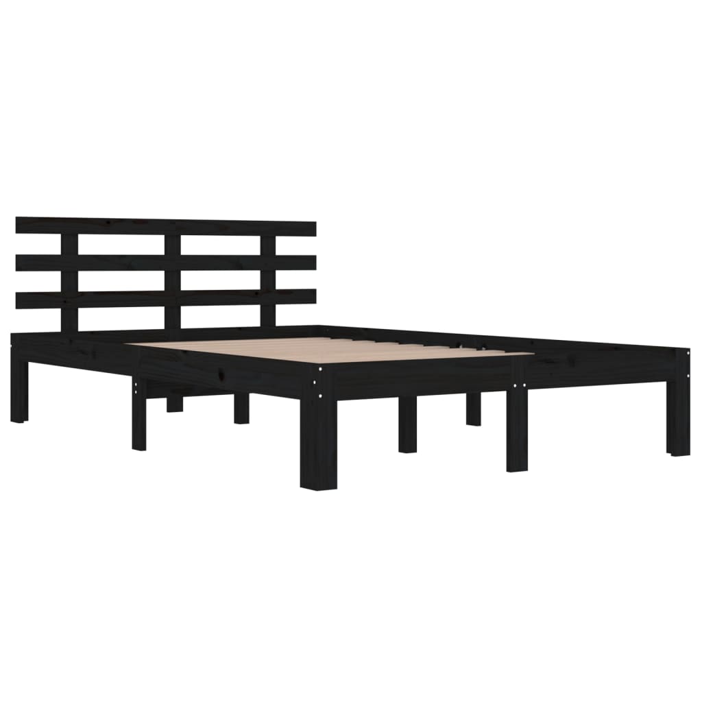 

vidaXL Bedframe massief hout zwart 135x190 cm 4FT6 Double