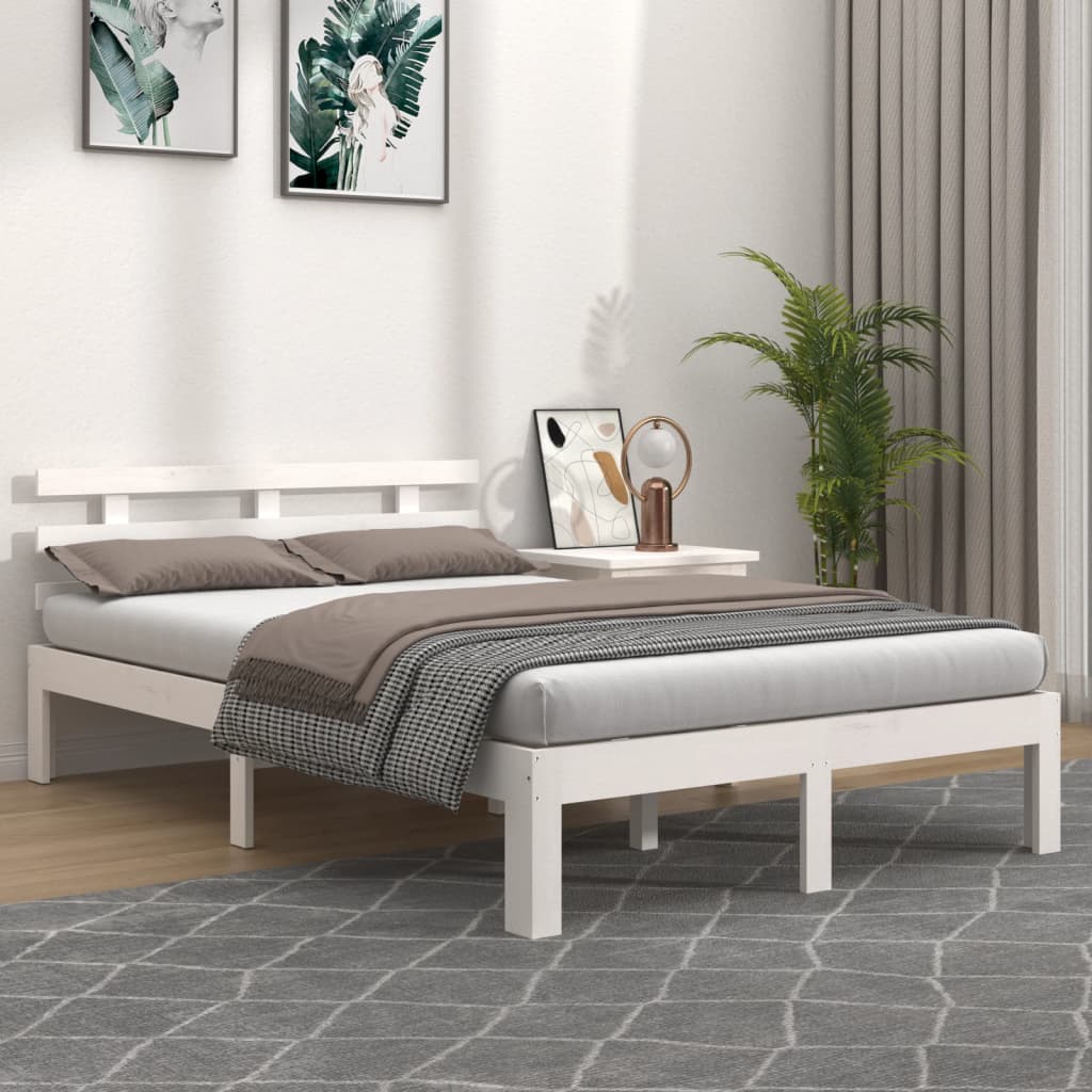 vidaXL Rama ��ka, bia�a, lite drewno, 140 x 190 cm