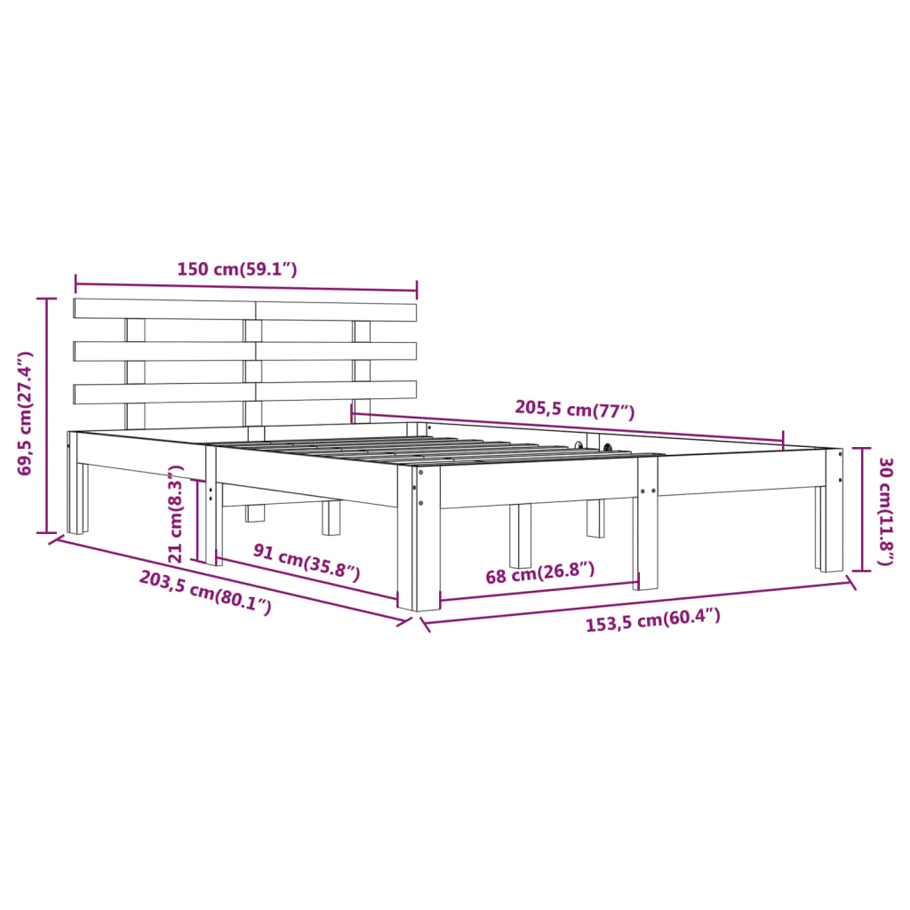 Posteljni okvir iz trdnega lesa 150x200 cm 5FT