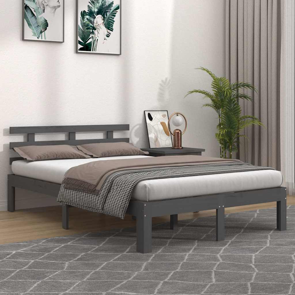 vidaXL Rama ��ka, szara, lite drewno, 150x200 cm
