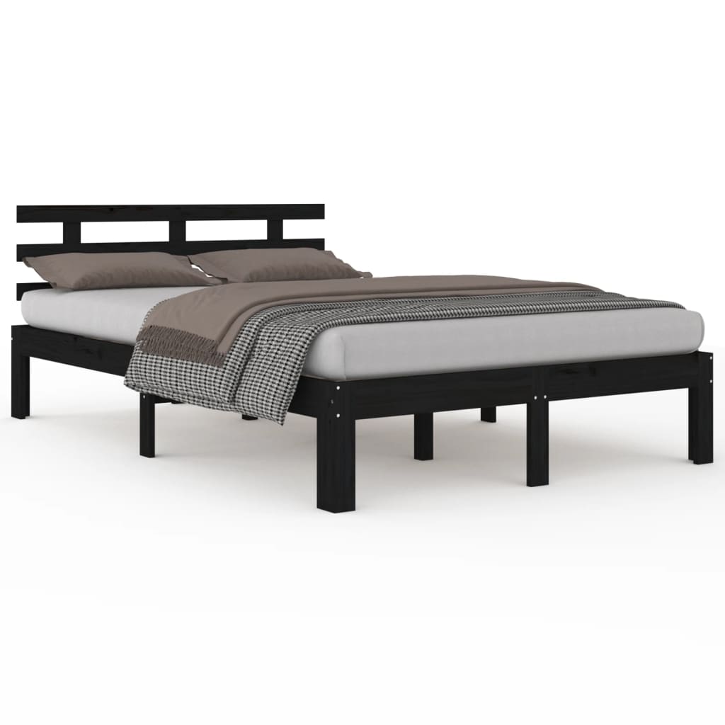 Cadru de pat King Size 5FT, 150×200 cm, negru, lemn masiv