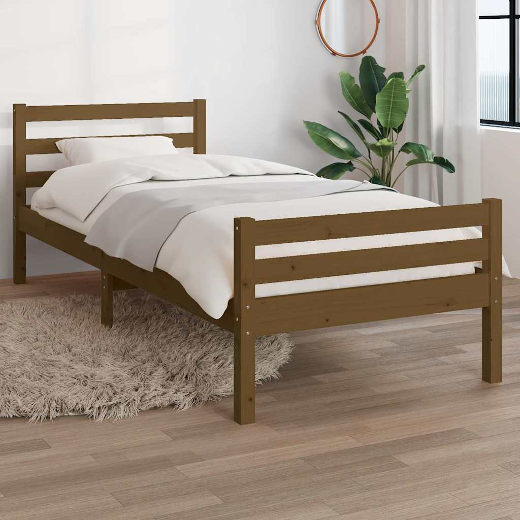 vidaXL Rama ��ka, miodowy br�z, lite drewno, 75x190 cm, pojedyncza