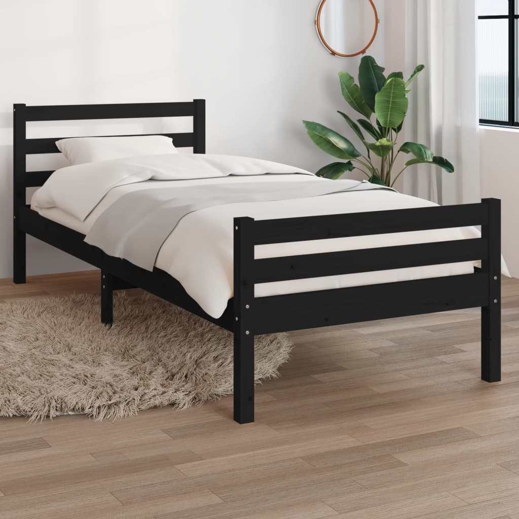 vidaXL Cadru de pat mic Single 2FT6, negru, 75x190 cm, lemn masiv