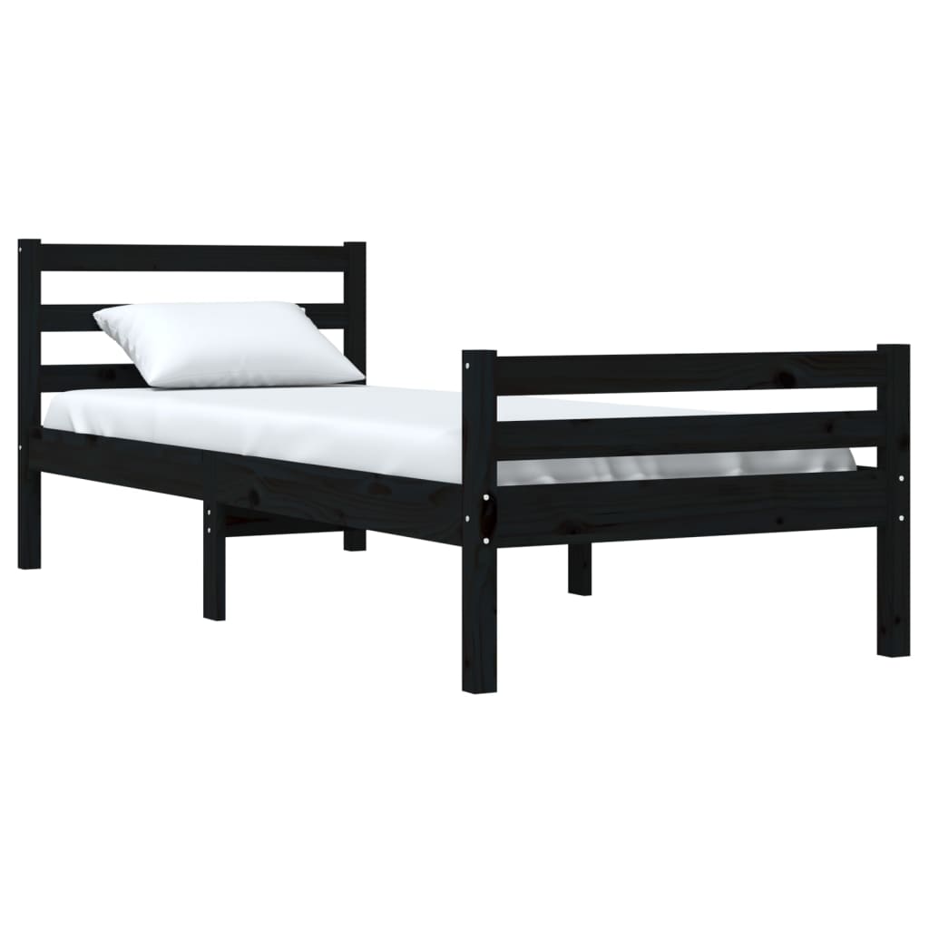 vidaXL Cadru de pat single, negru, 90x190 cm, lemn masiv