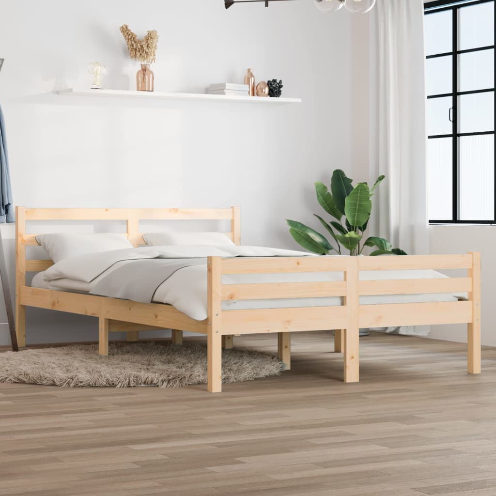 Estructura de cama doble pequeña madera maciza 120x190 cm