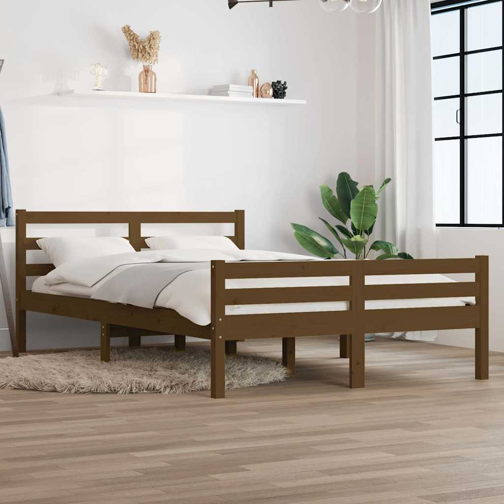 vidaXL Rama ��ka, miodowy br�z, lite drewno, 120x190 cm, podw�jna