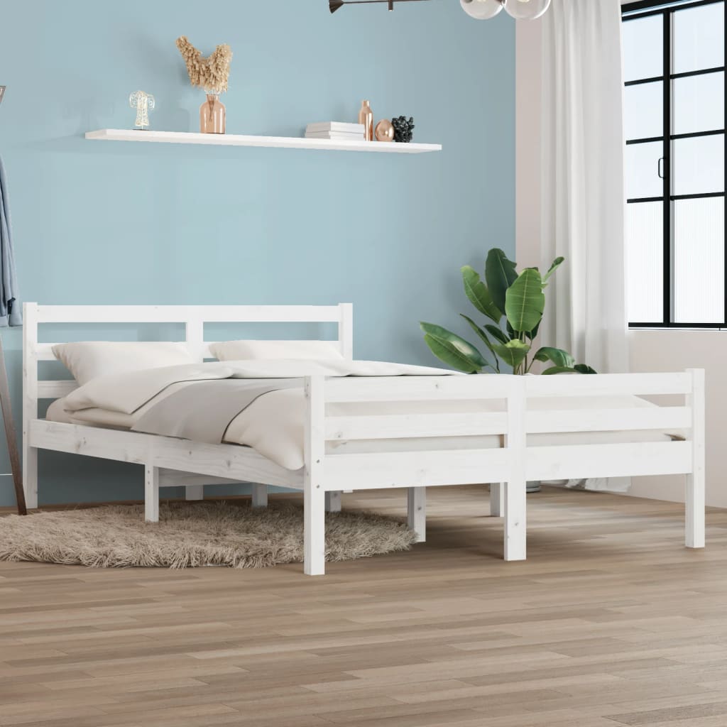 vidaXL Rama ��ka, bia�a, lite drewno, 135x190 cm, podw�jna