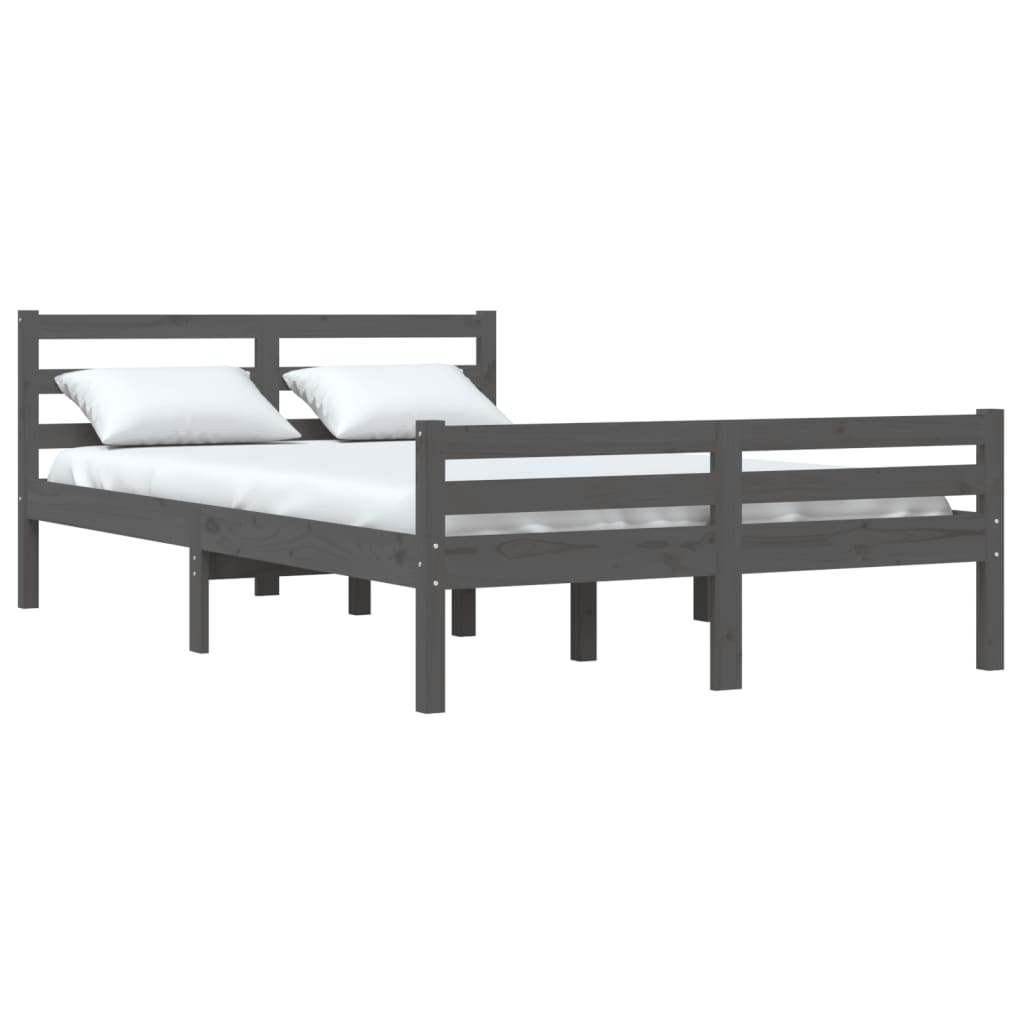 vidaXL Bedframe massief hout grijs 135x190 cm 4FT6 Double