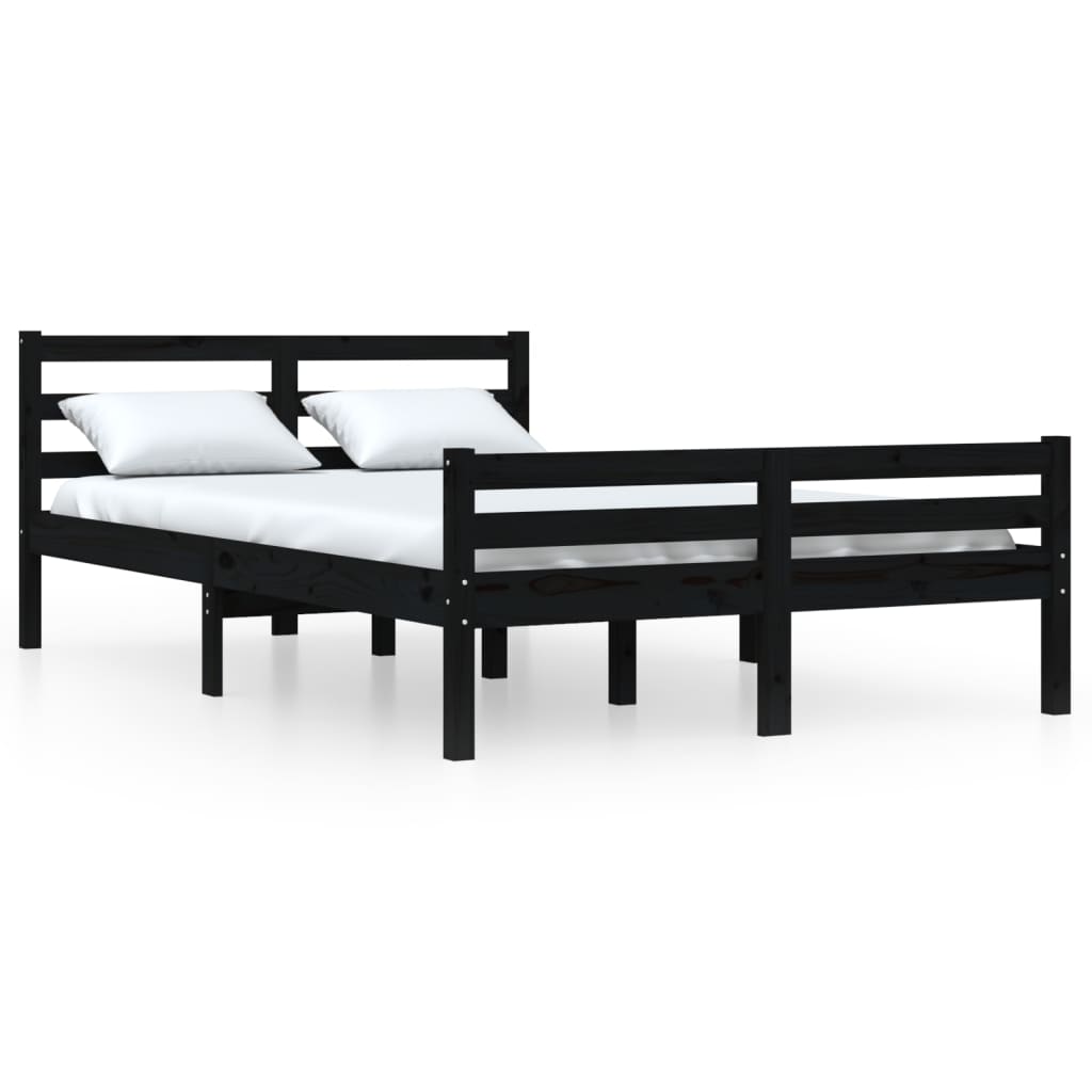 vidaXL Bedframe massief hout zwart 135x190 cm 4FT6 Double