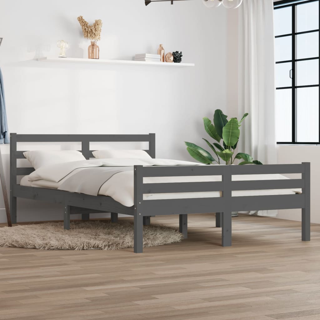 vidaXL Cadru de pat, gri, 140×190 cm, lemn masiv de pin