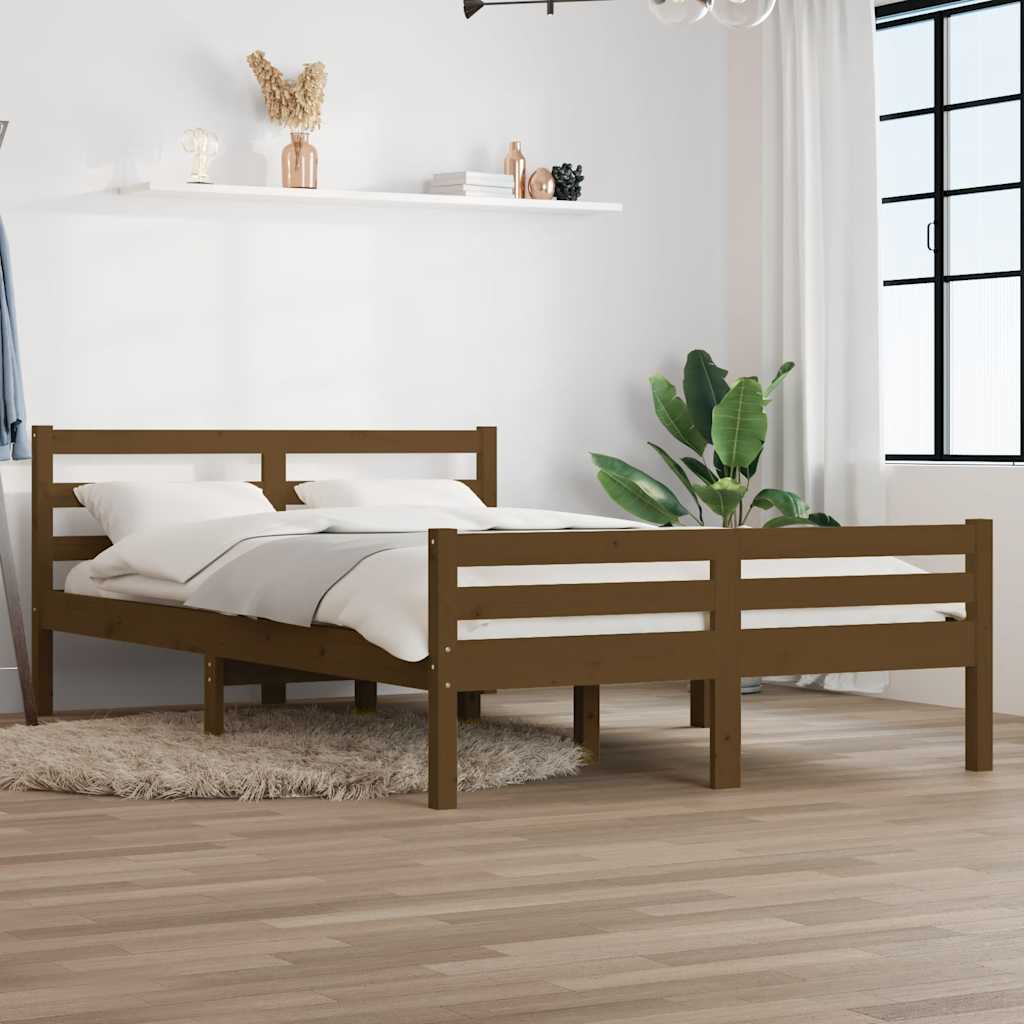 vidaXL Rama ��ka, miodowy br�z, lite drewno, 140 x 190 cm