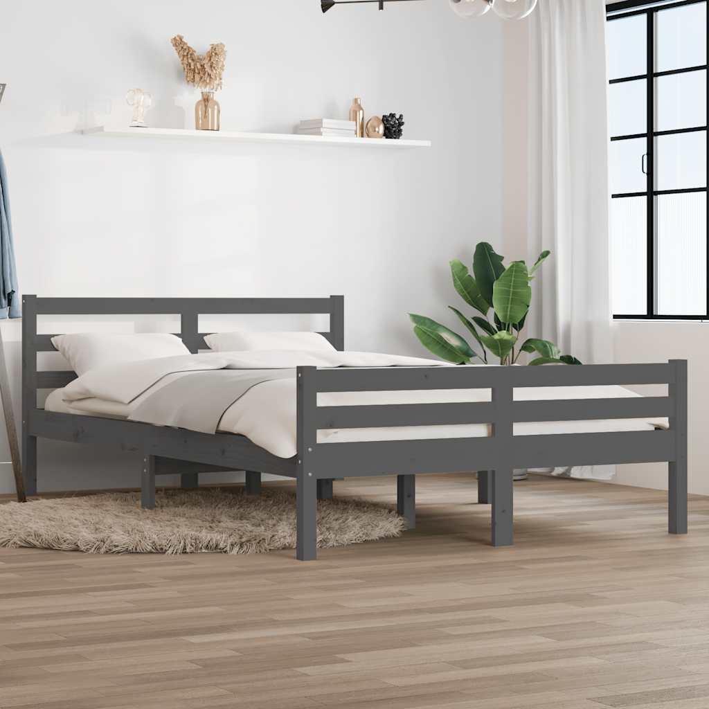 vidaXL Rama ��ka, szara, lite drewno, 140 x 200 cm
