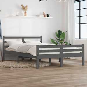 Rám postele šedý masivní dřevo 150 x 200 cm King Size - obrázek 1