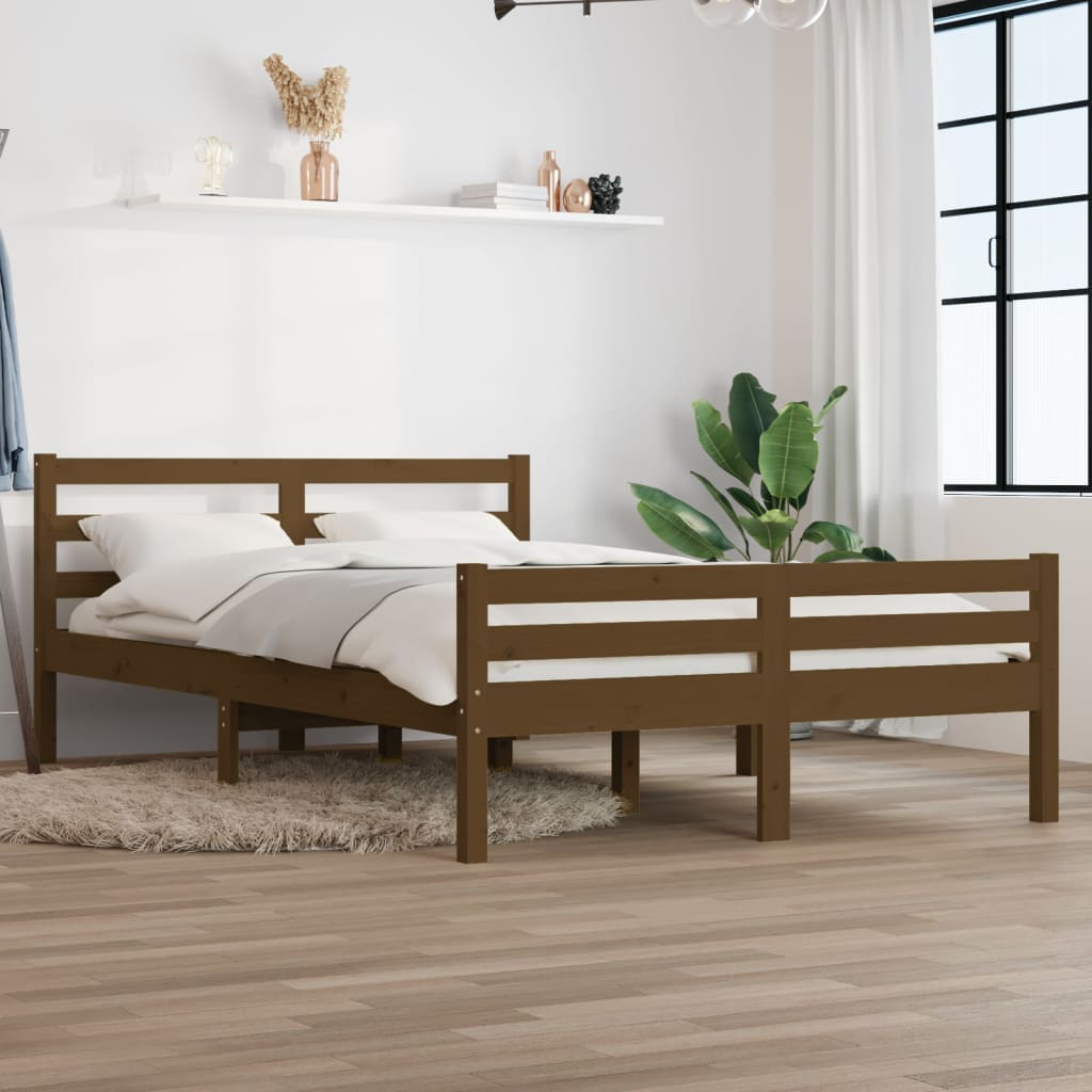 vidaXL Rama ��ka, miodowy br�z, lite drewno, 150x200 cm