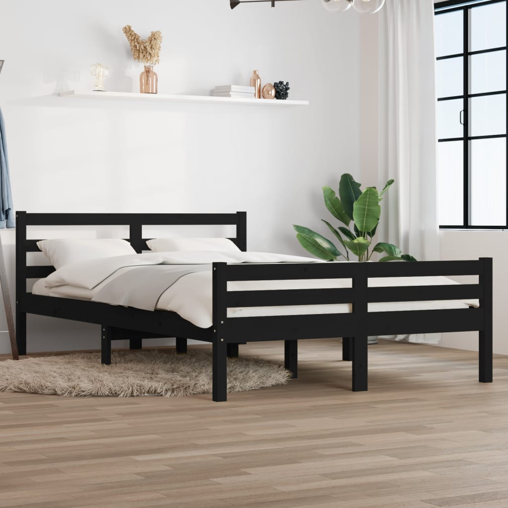 Estructura de cama king madera maciza negro 150x200 cm