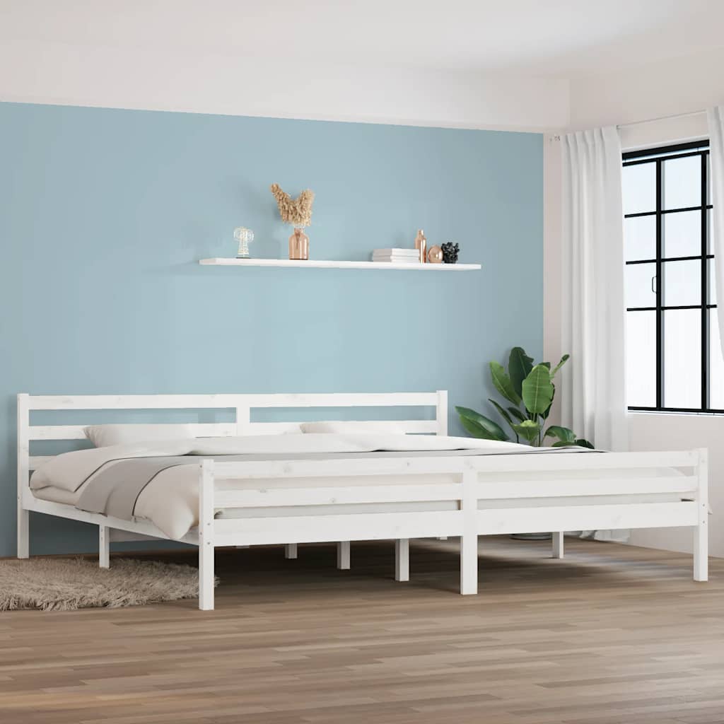 Sengeramme 200 x 200 cm i massivt fyrretræ - hvid