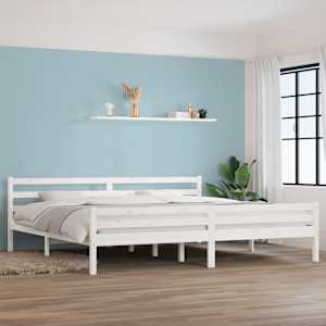 Posteljni okvir bel iz trdnega lesa 200x200 cm