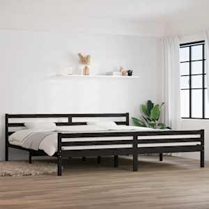 Posteljni okvir črn iz trdnega lesa 200x200 cm