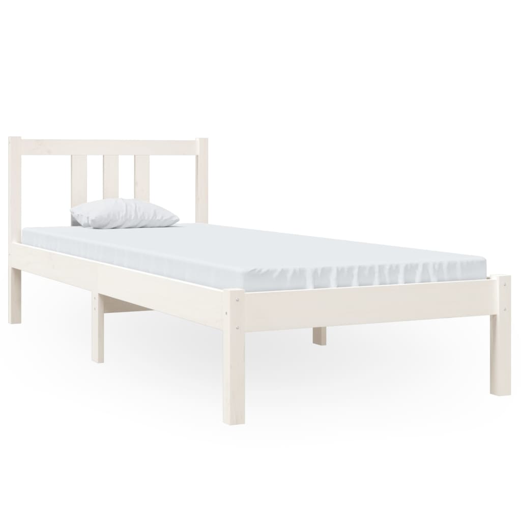 Cadru de pat mic single, alb, 75x190 cm, lemn masiv