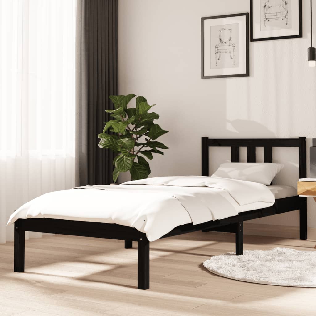 vidaXL Cadru de pat mic Single 2FT6, negru, 75x190 cm, lemn masiv