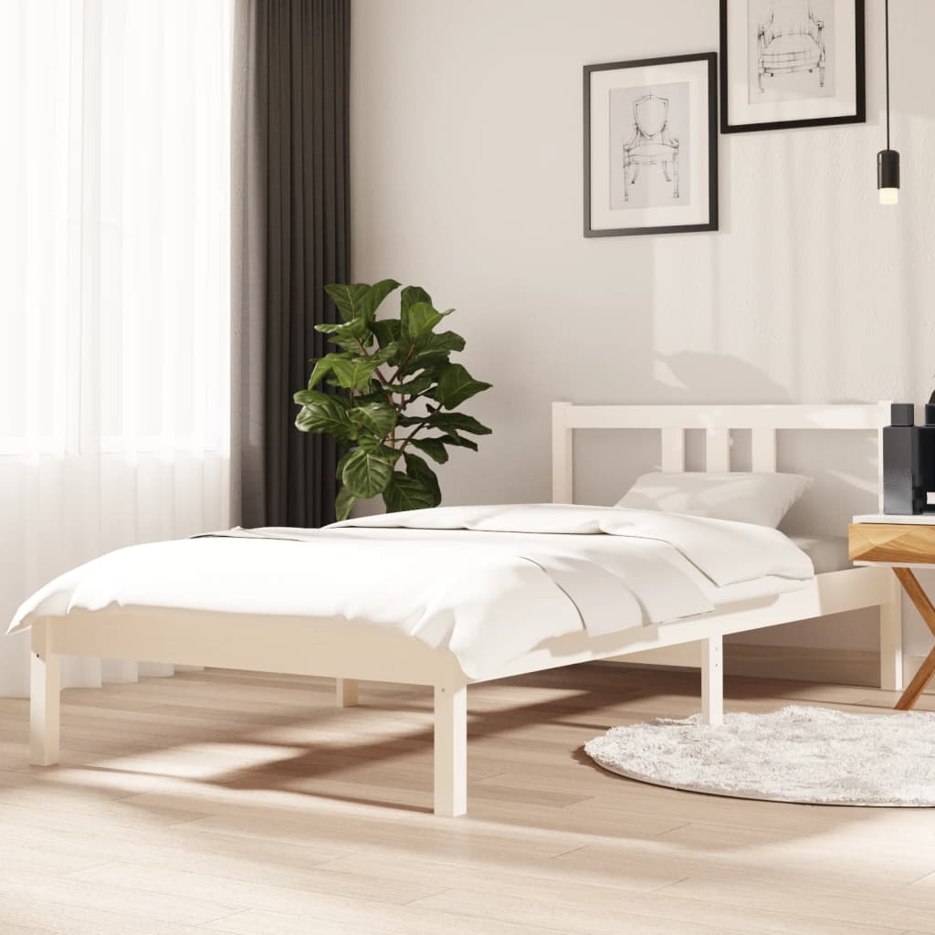 Estructura de cama madera maciza blanco 90x190 cm