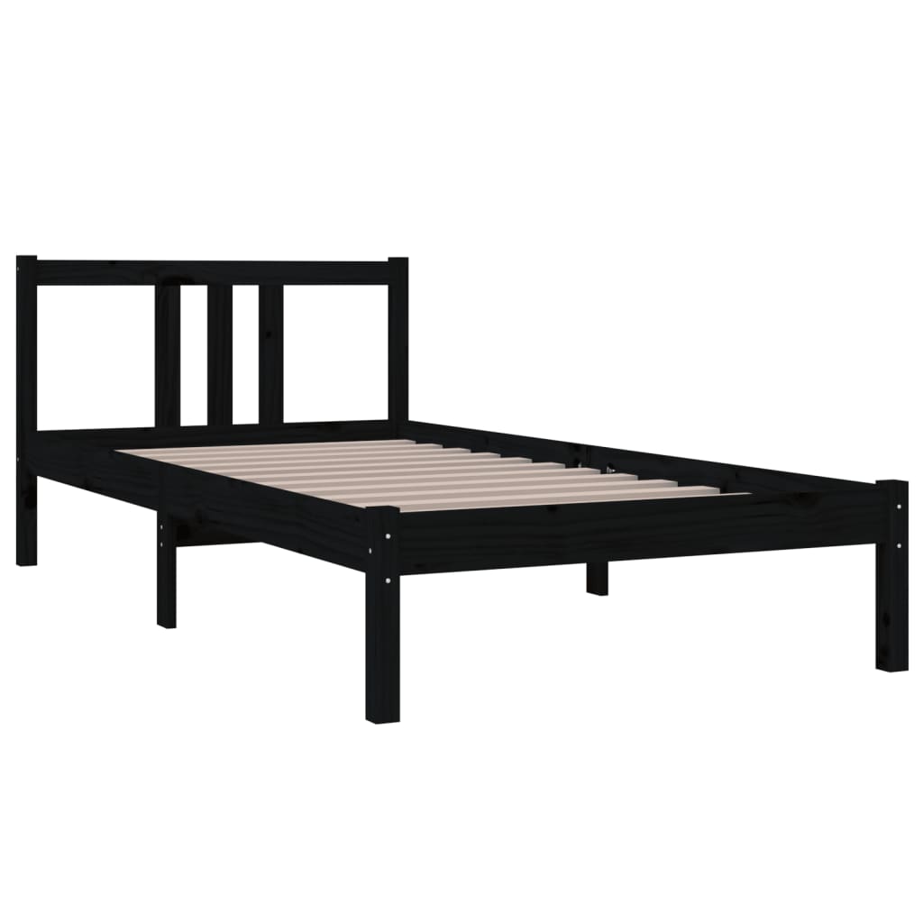 vidaXL Bed Frame without Mattress Black Solid Wood 90x190 cm Single Single