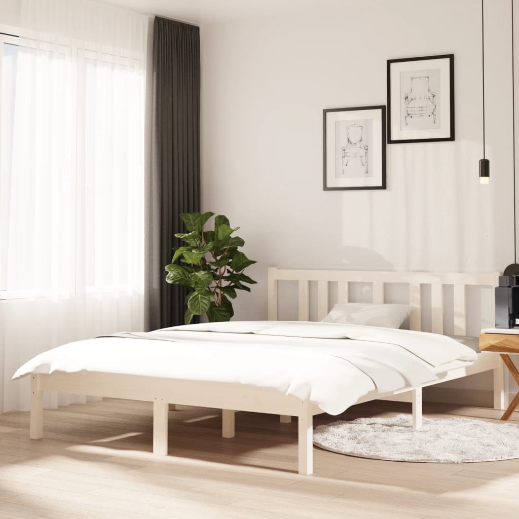 Estructura de cama doble madera maciza blanco 135x190 cm