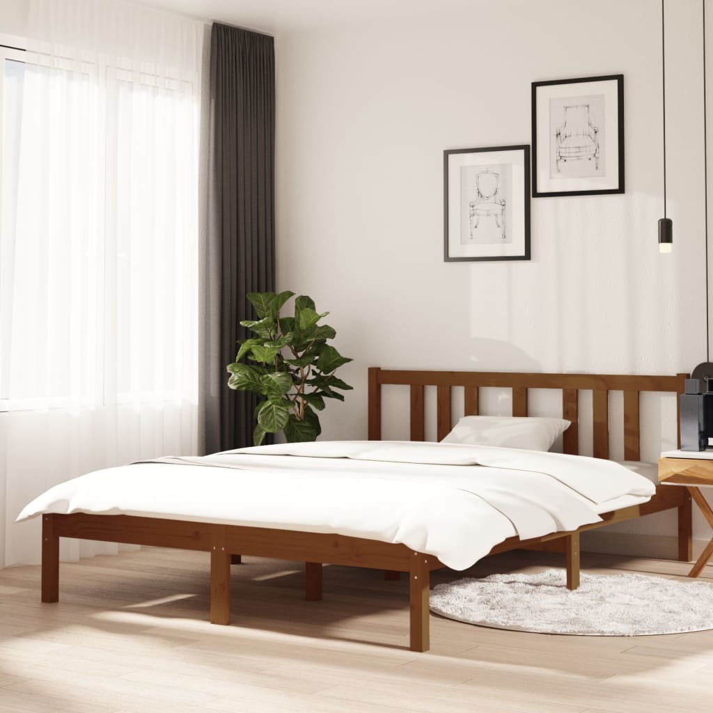 Rám postele medově hnědý masivní dřevo 135 x 190 cm dvojlůžko