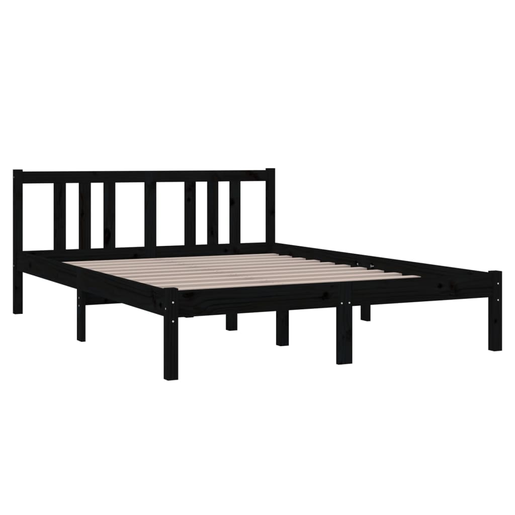 

vidaXL Bedframe massief hout zwart 135x190 cm 4FT6 Double