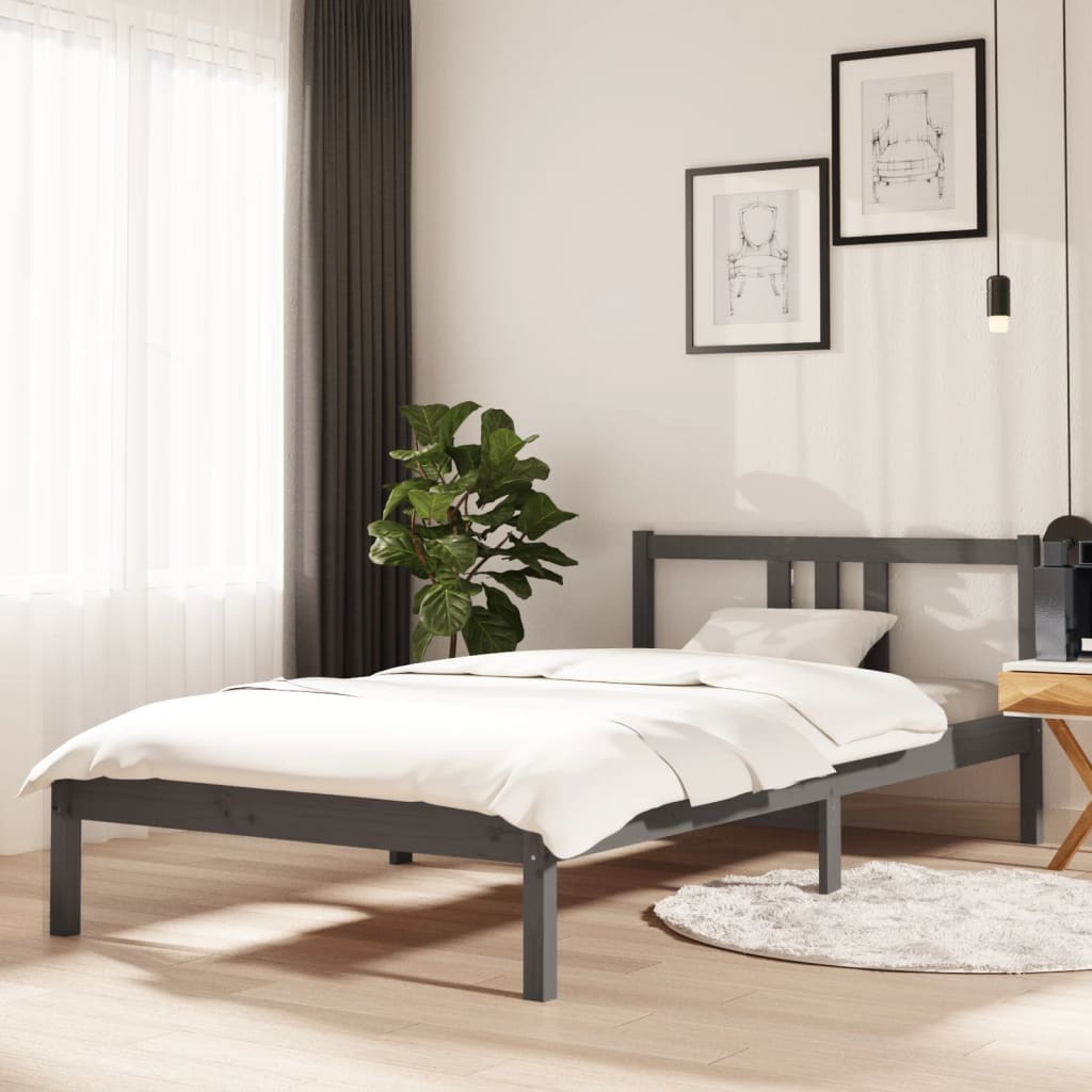 vidaXL Rama ��ka, szara, lite drewno, 100 x 200 cm