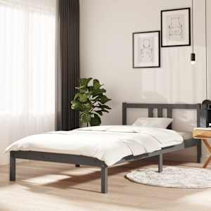 Rám postele šedý masivní dřevo 100 x 200 cm - obrázek 1
