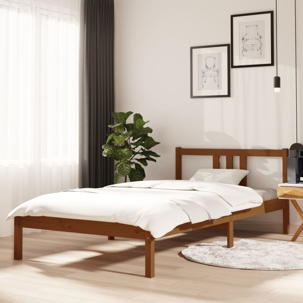 vidaXL Rama ��ka, miodowy br�z, lite drewno, 100 x 200 cm