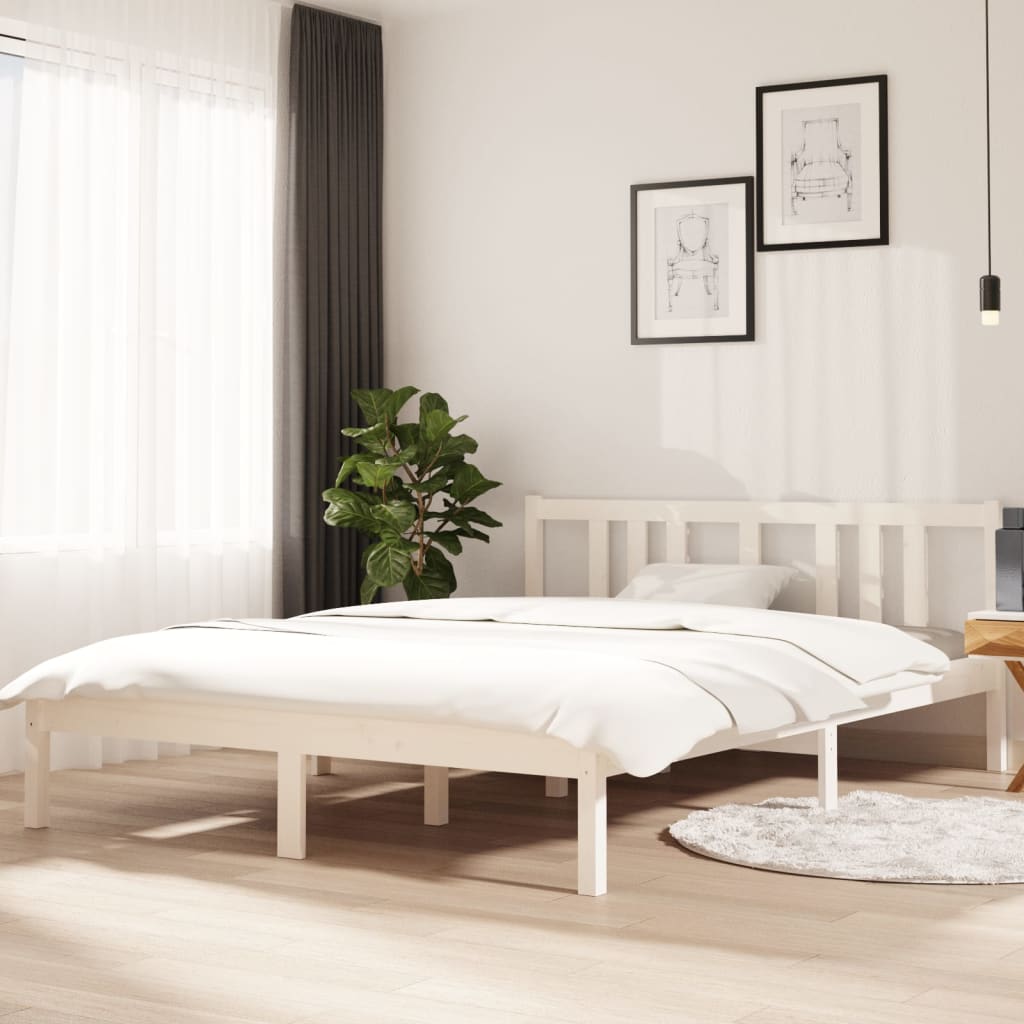 Estructura de cama madera maciza blanca 140x200 cm