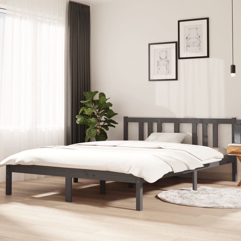 vidaXL Rama ��ka, szara, lite drewno, 140 x 200 cm