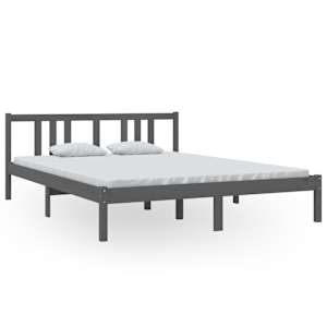 Rám postele šedý masivní dřevo 150 x 200 cm King Size - obrázek 2