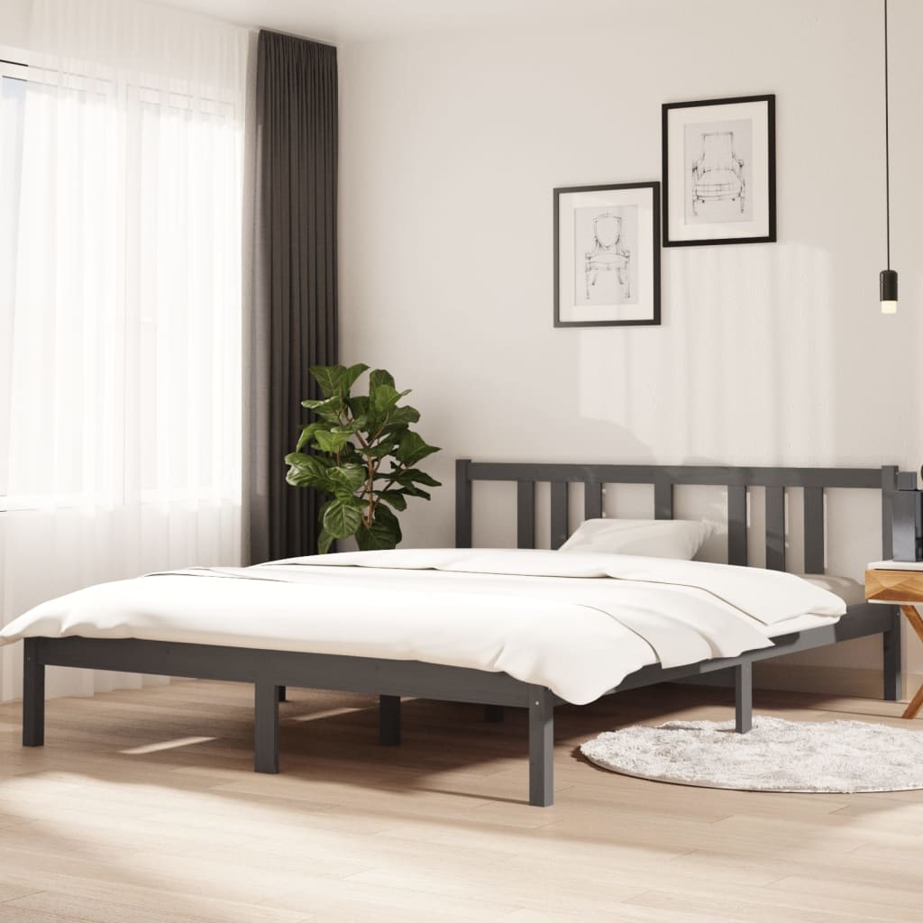vidaXL Rama ��ka, szara, lite drewno, 150x200 cm