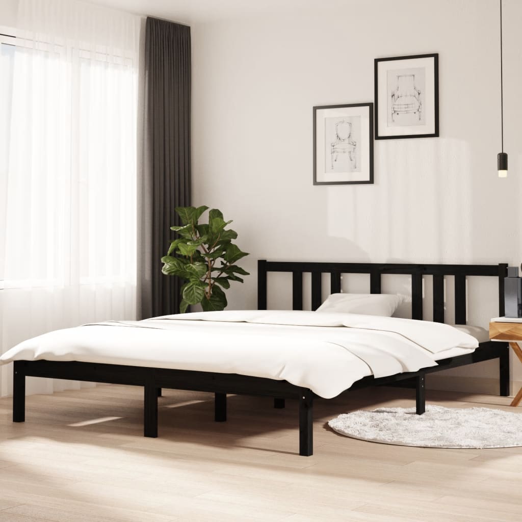 vidaXL Cadru de pat King Size 5FT, 150x200 cm, negru, lemn masiv