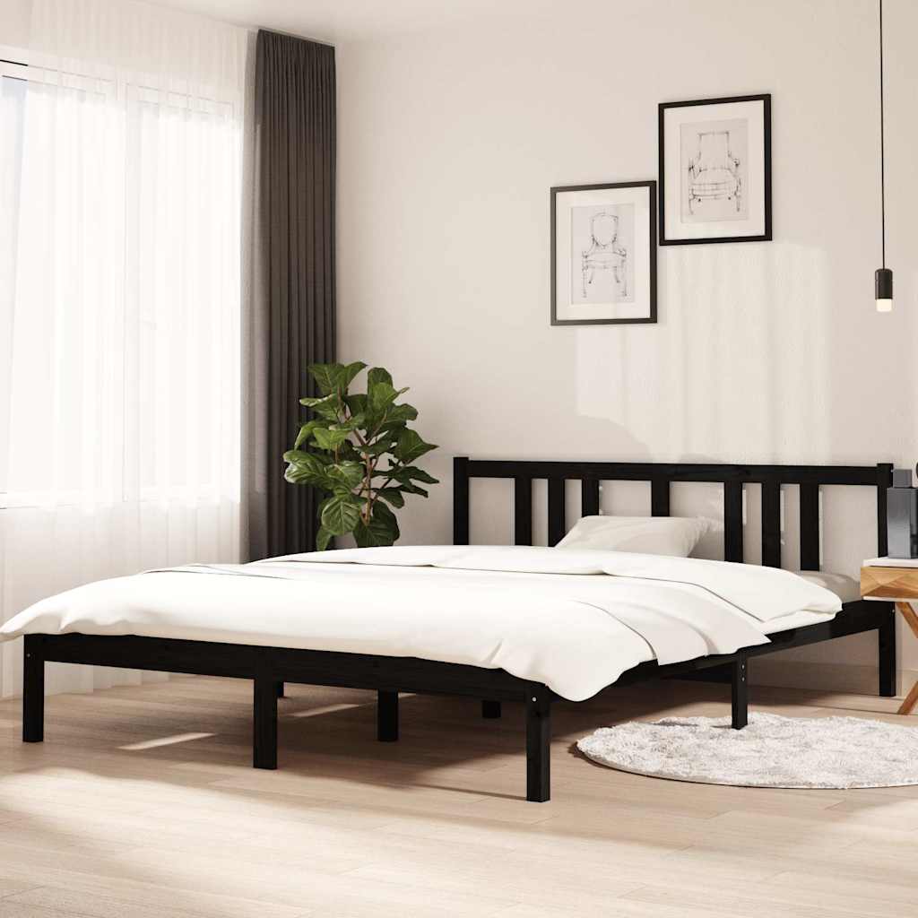 vidaXL Rama ��ka, czarna, lite drewno, 150x200 cm
