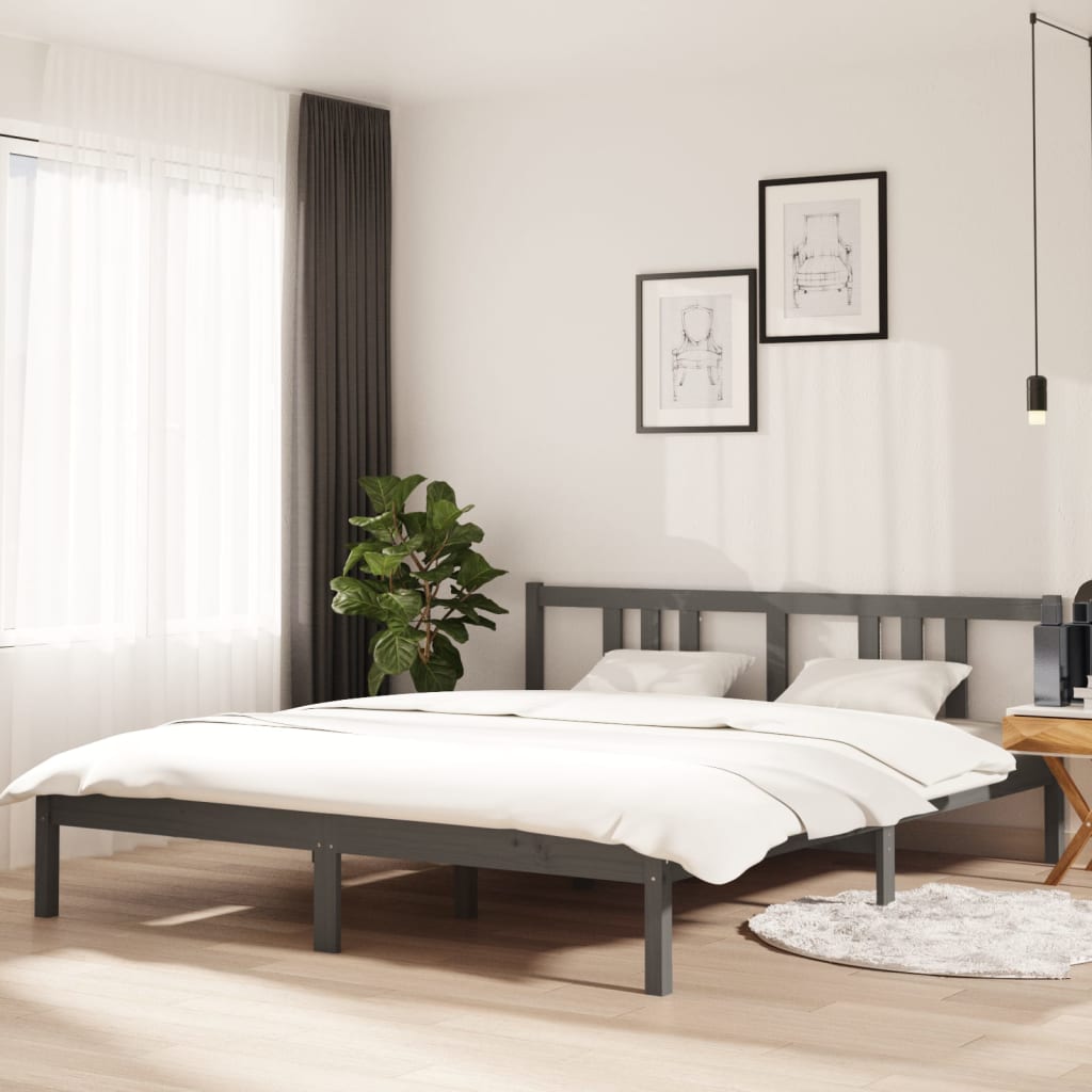 Rám postele šedý masivní dřevo 160 x 200 cm