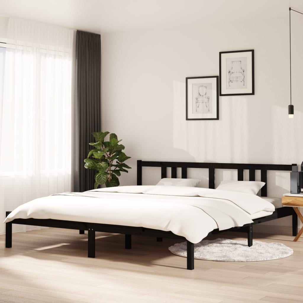 Estructura de cama madera maciza negro Super King 180x200 cm