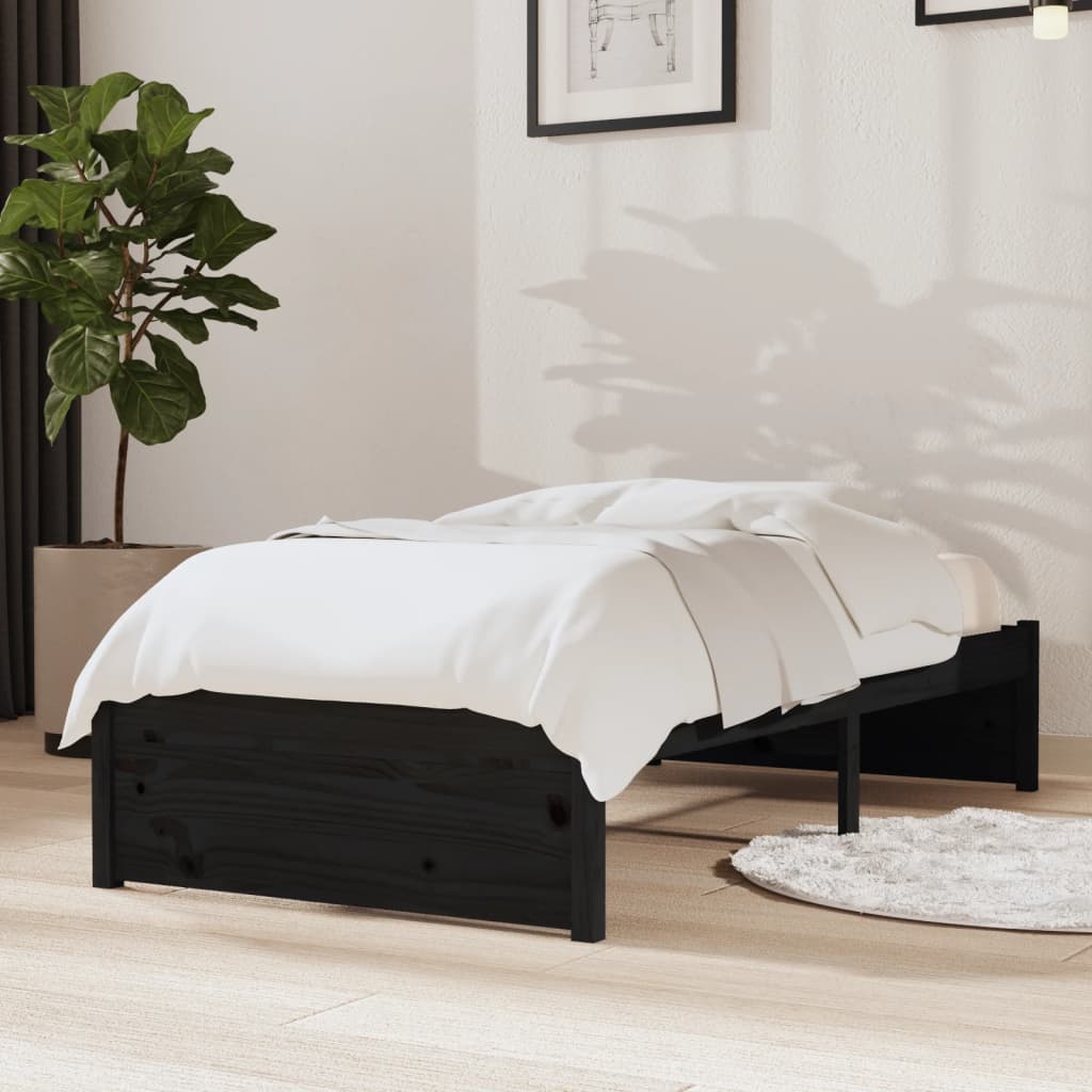 vidaXL Cadru de pat Small Single 2FT6, negru, 75x190 cm, lemn masiv