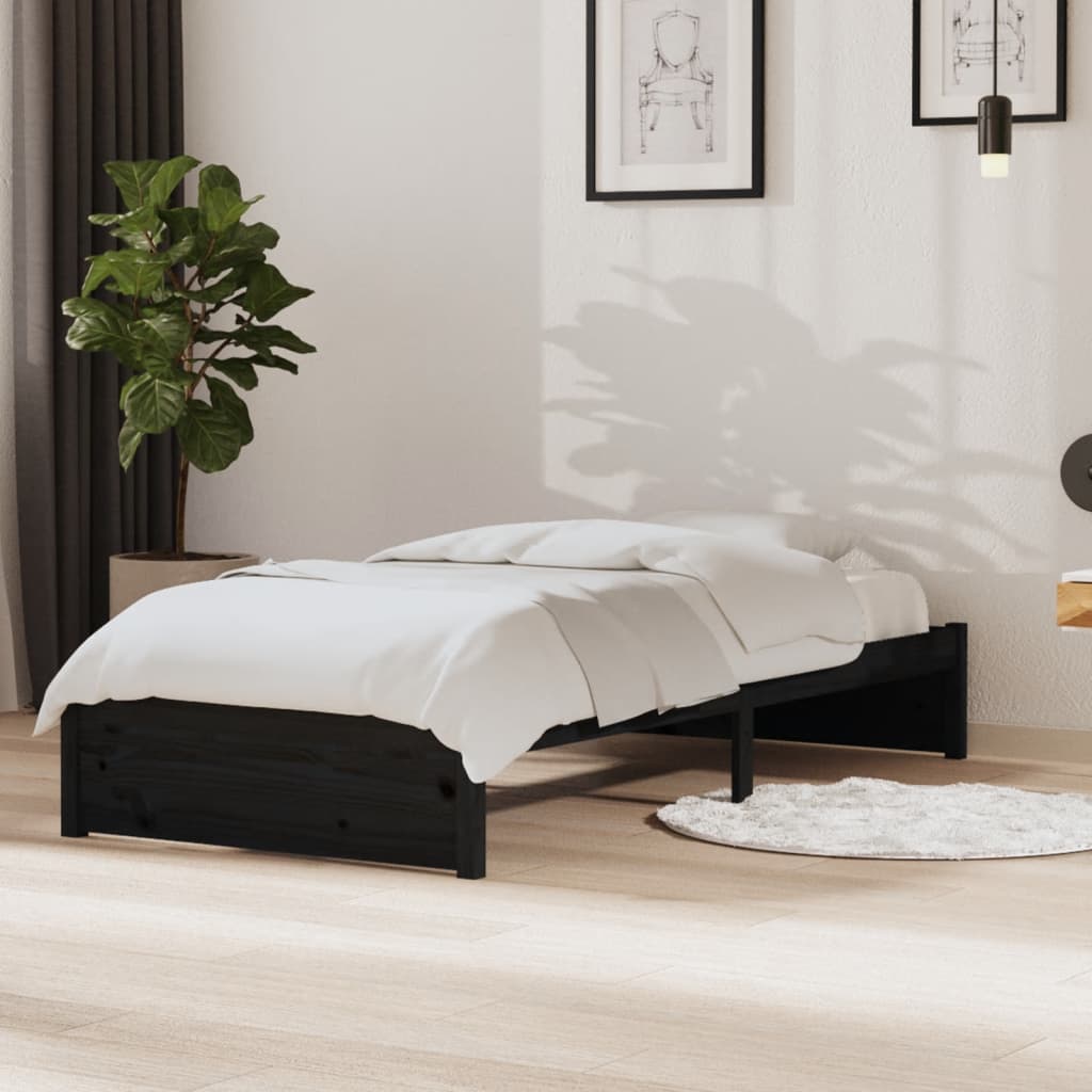vida XL Massivholzbett Schwarz 90x 190 cm 3FT Single