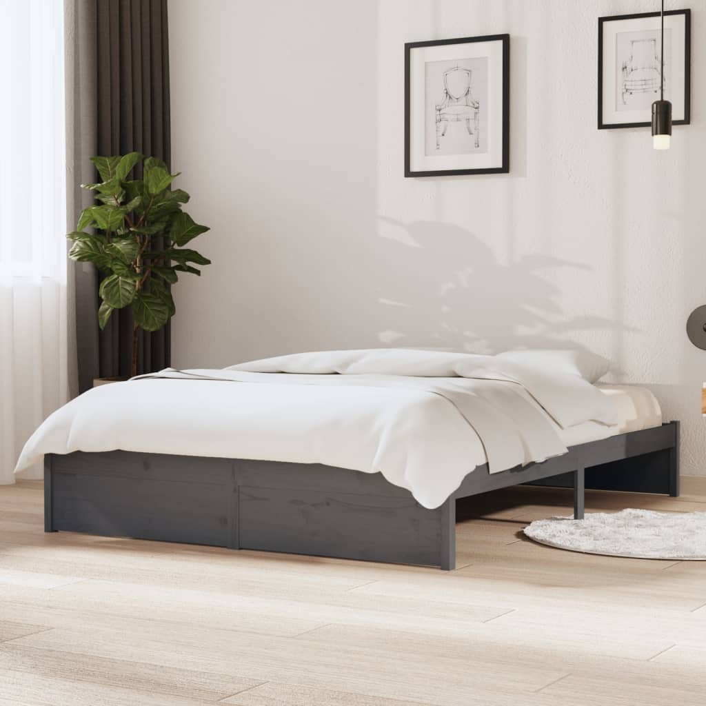 Estructura cama individual pequeña madera maciza gris 90x190 cm