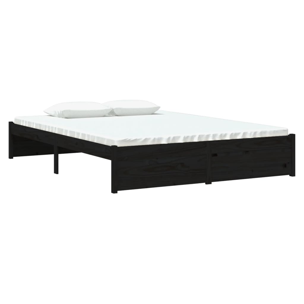 vidaXL Bed Frame without Mattress Black Solid Wood 135x190 cm Double Double