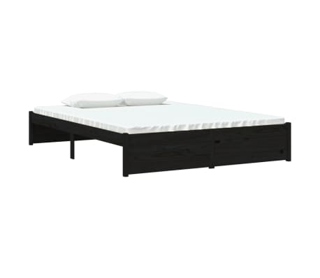 vidaXL Bed Frame without Mattress Black Solid Wood 135x190 cm Double Double