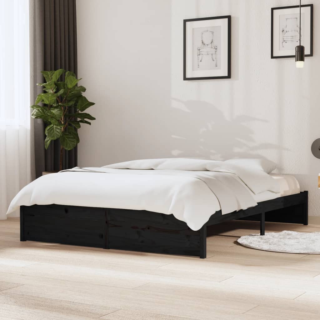 vidaXL Cadru de pat dublu 4FT6, negru, 135x190 cm, lemn masiv