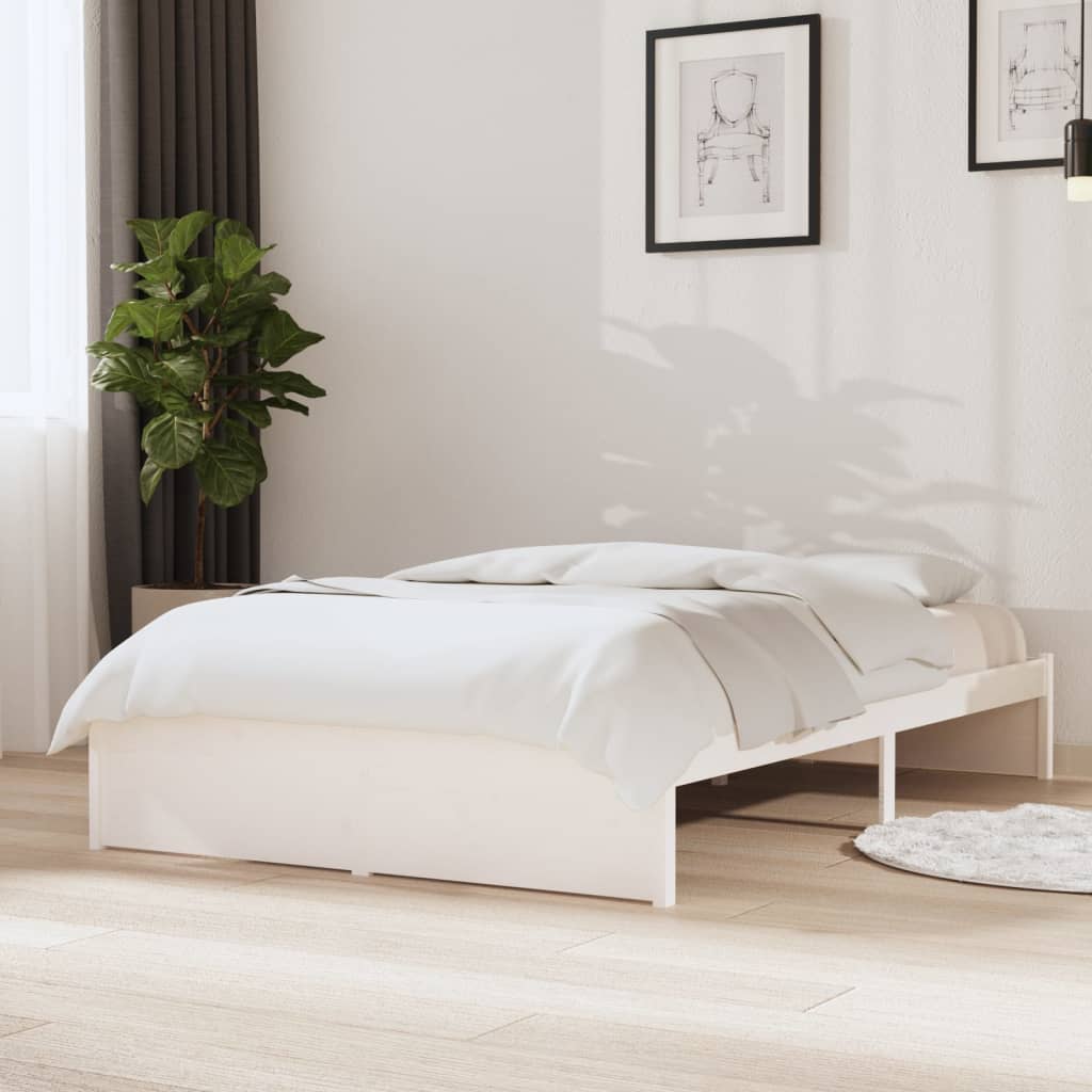 Estructura de cama individual de madera maciza blanca 90x190 cm 3FT